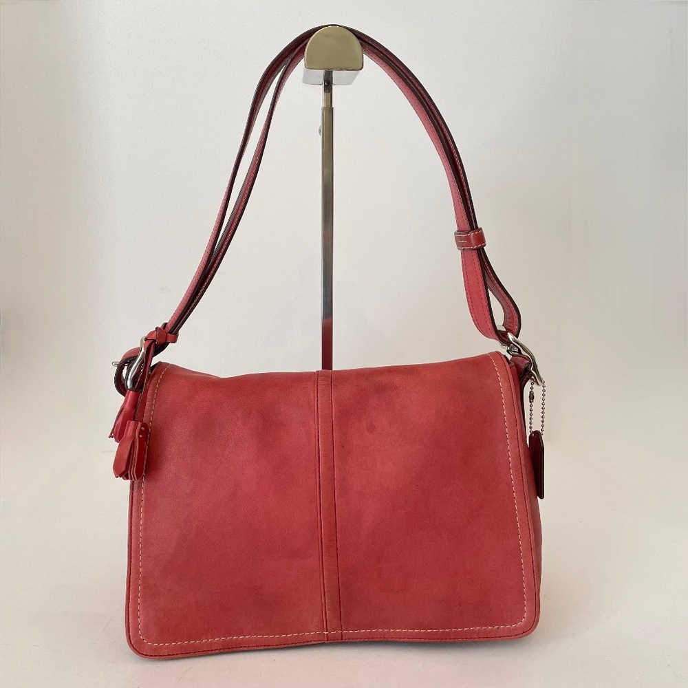 Coach Vintage Red Leather Convertible Flap Shoulder Crossbody Bag
